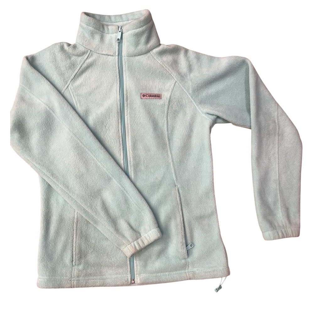 Columbia Women's Light Blue Fleece Full Zip Jacket S Adjustable Drawstring - Picture 1 of 9